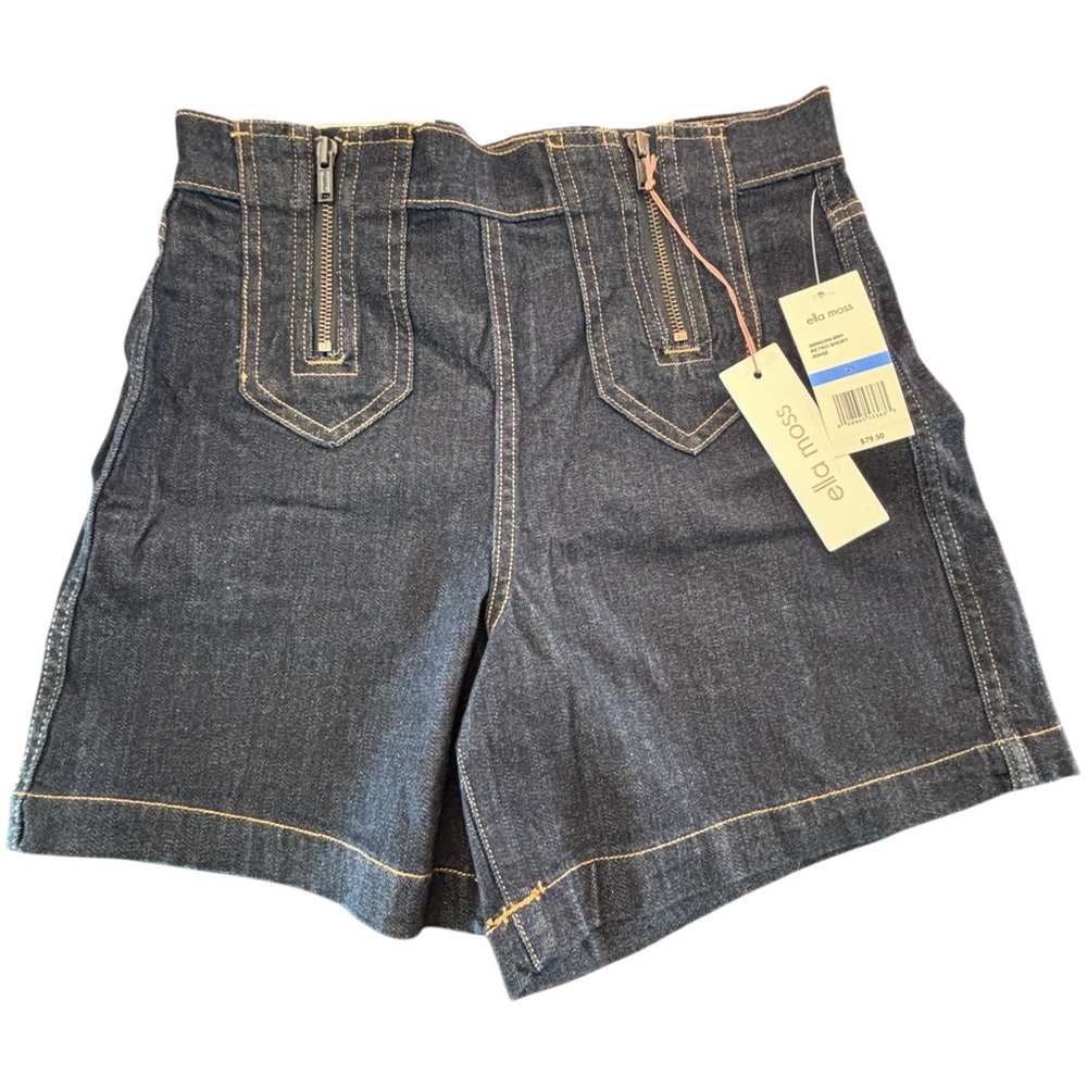 Ella Moss NWT High Waisted Dark Wash Denim Shorts Size 25 Zip Detail